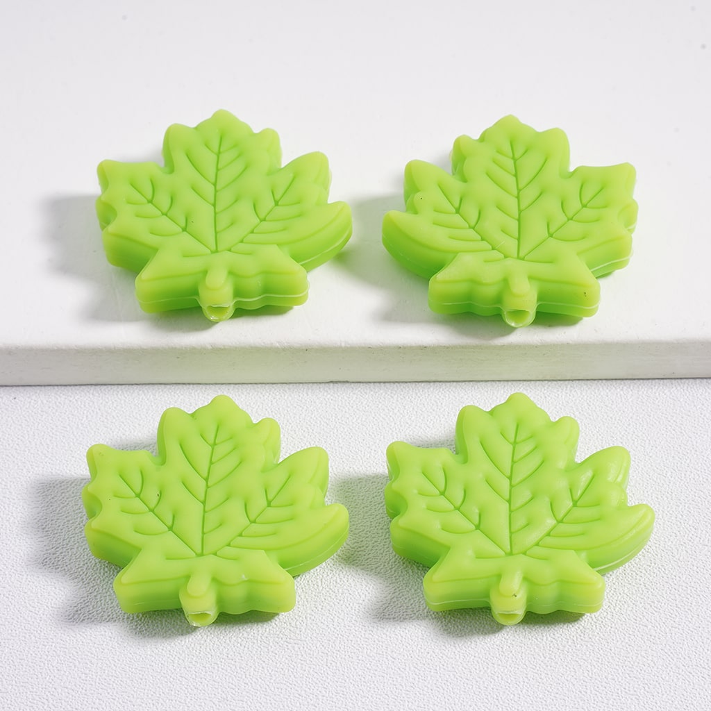 Maple Cute Leafy Charm Solid Color Silicone Focal Beads Random Mix