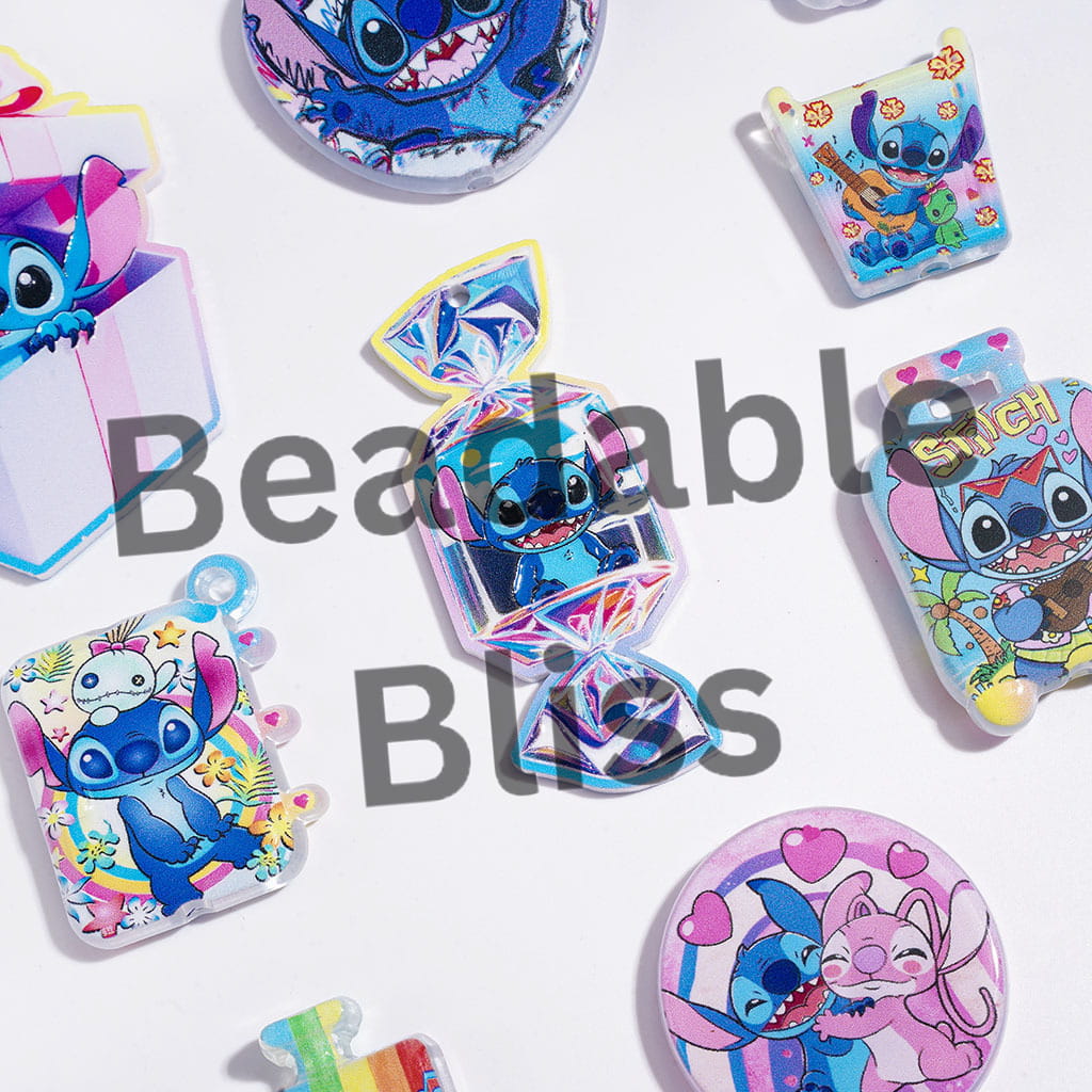Acrylic Beads and Pendants Cute BIue Pink Monster Character Series, Random Mix