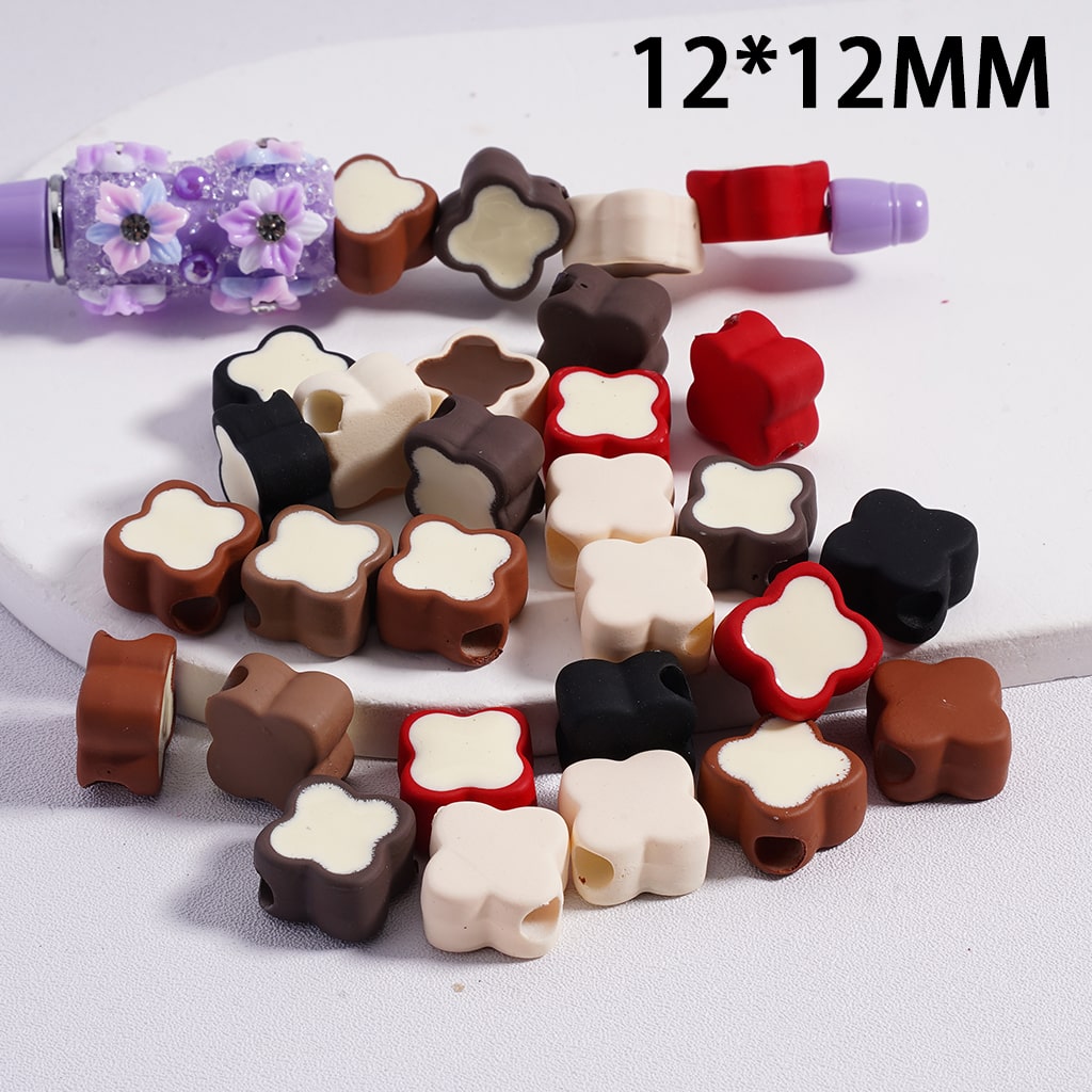 Mini Cute Light & Dark Colors Four-Leaf Clover Colorful Outlines Acrylic Beads 12*12MM (Single Color available for 200pcs Whole Bag Only)