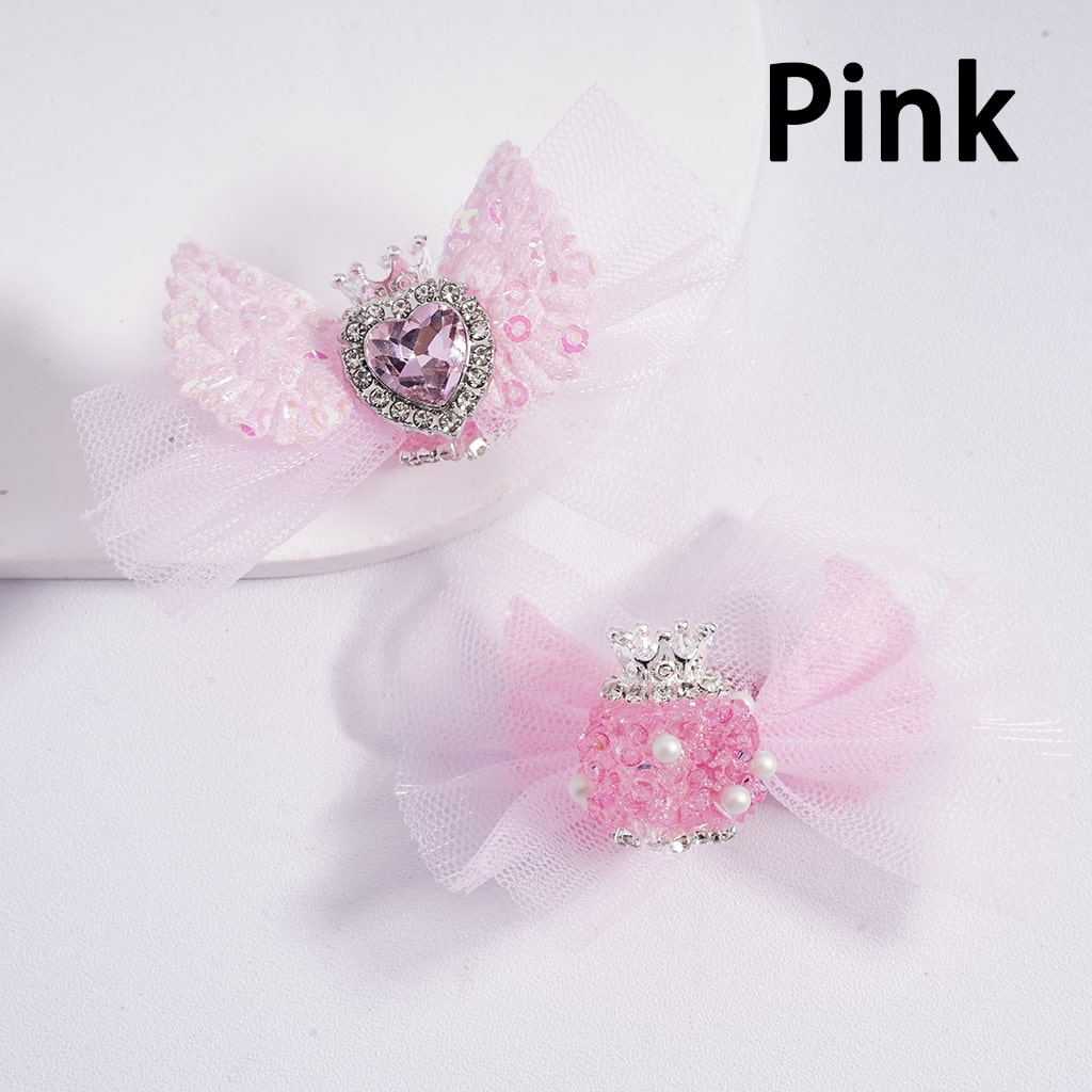 Sparkling Heart Rhinestone Acrylic Beads with Silver Crown, Clear Rhinestone Chains, White Pearls & Fabric Bowknot