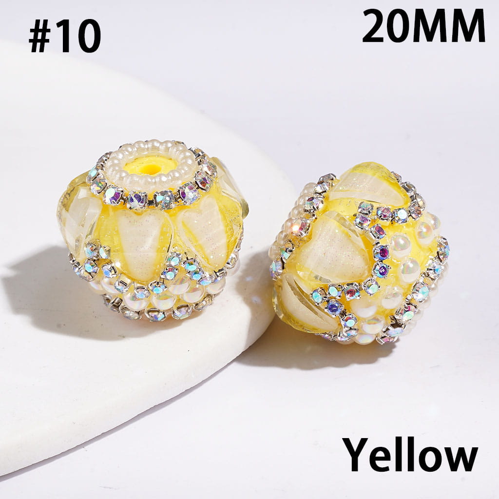 Handcrafted Acrylic Beads w Glittery Hearts & UV Coated Half-Faced Pearls, AB Rhinestone & White Pearl Chains, 20MM Multi-Color