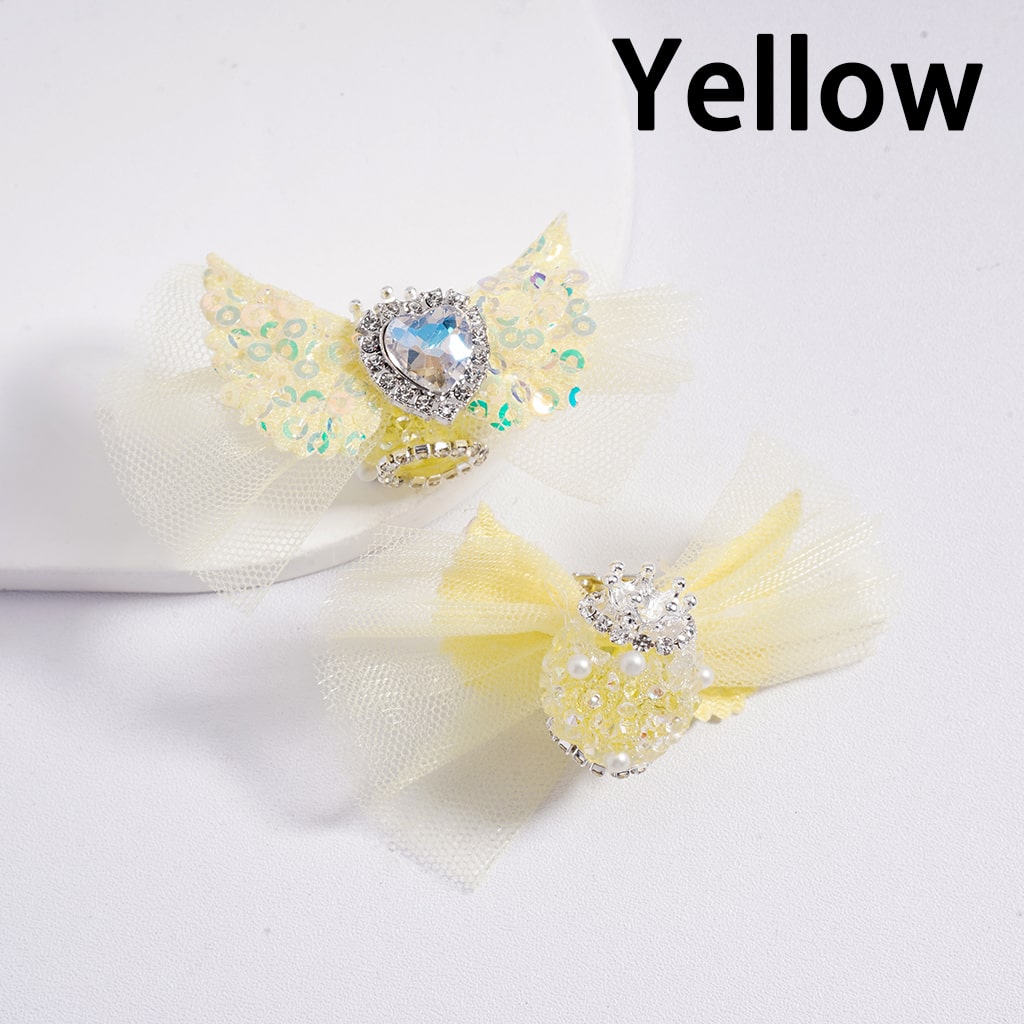 Sparkling Heart Rhinestone Acrylic Beads with Silver Crown, Clear Rhinestone Chains, White Pearls & Fabric Bowknot