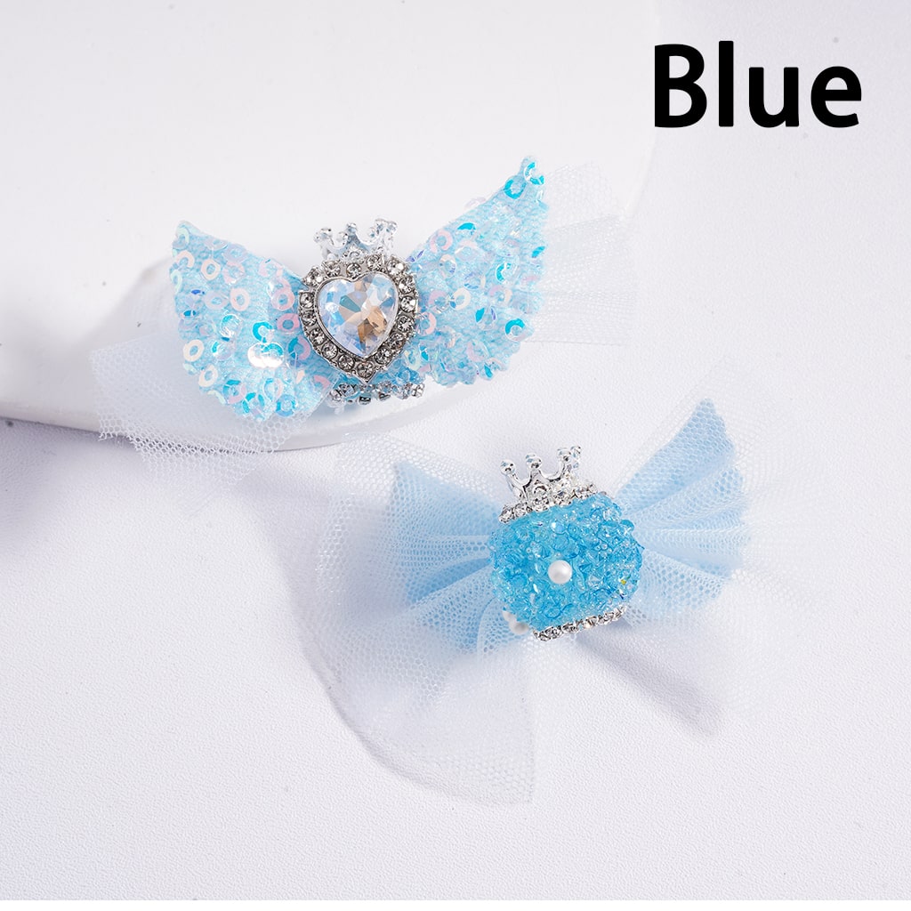 Sparkling Heart Rhinestone Acrylic Beads with Silver Crown, Clear Rhinestone Chains, White Pearls & Fabric Bowknot