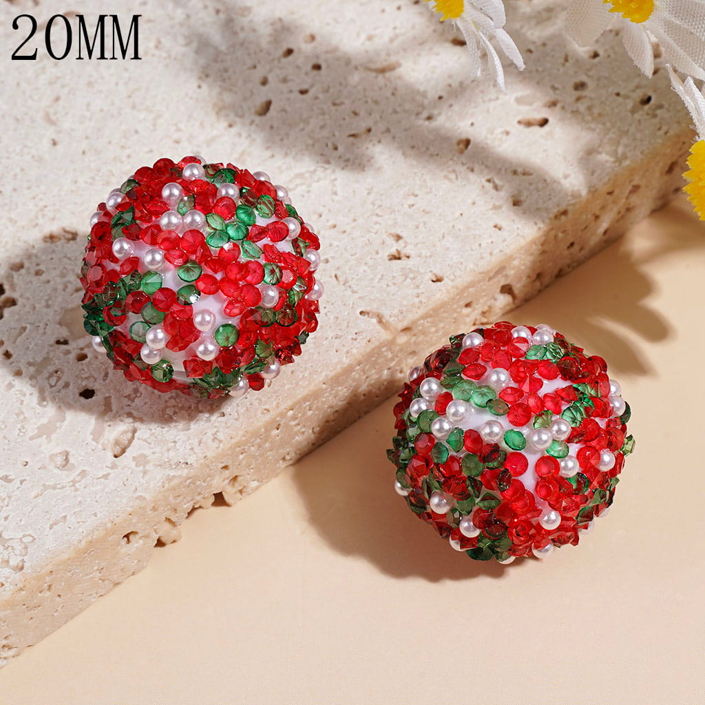 Red Christmas & Purple Halloween Series White Pearls and Shiny Rhinestones, Handmade Acrylic Sugar Beads, 20MM Random Mix