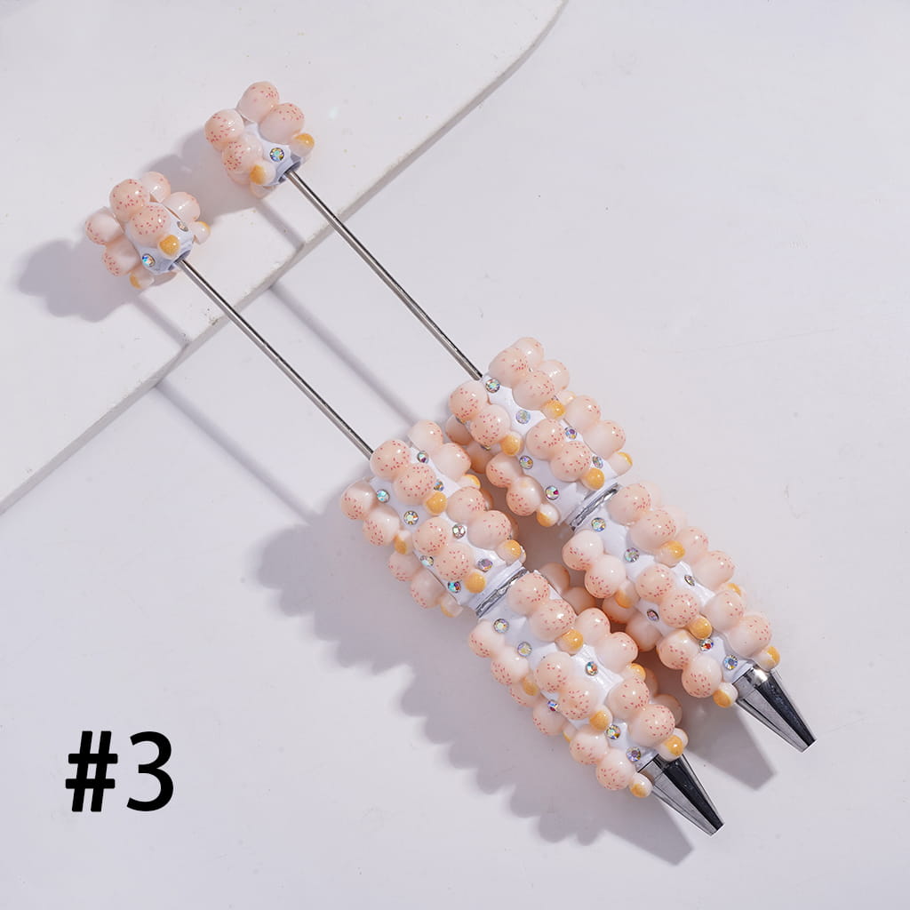Double Layer Fruit Tanghulu Design with Sparkling AB Rhinestones & Elegant White Pearl Beadable Clay Pens