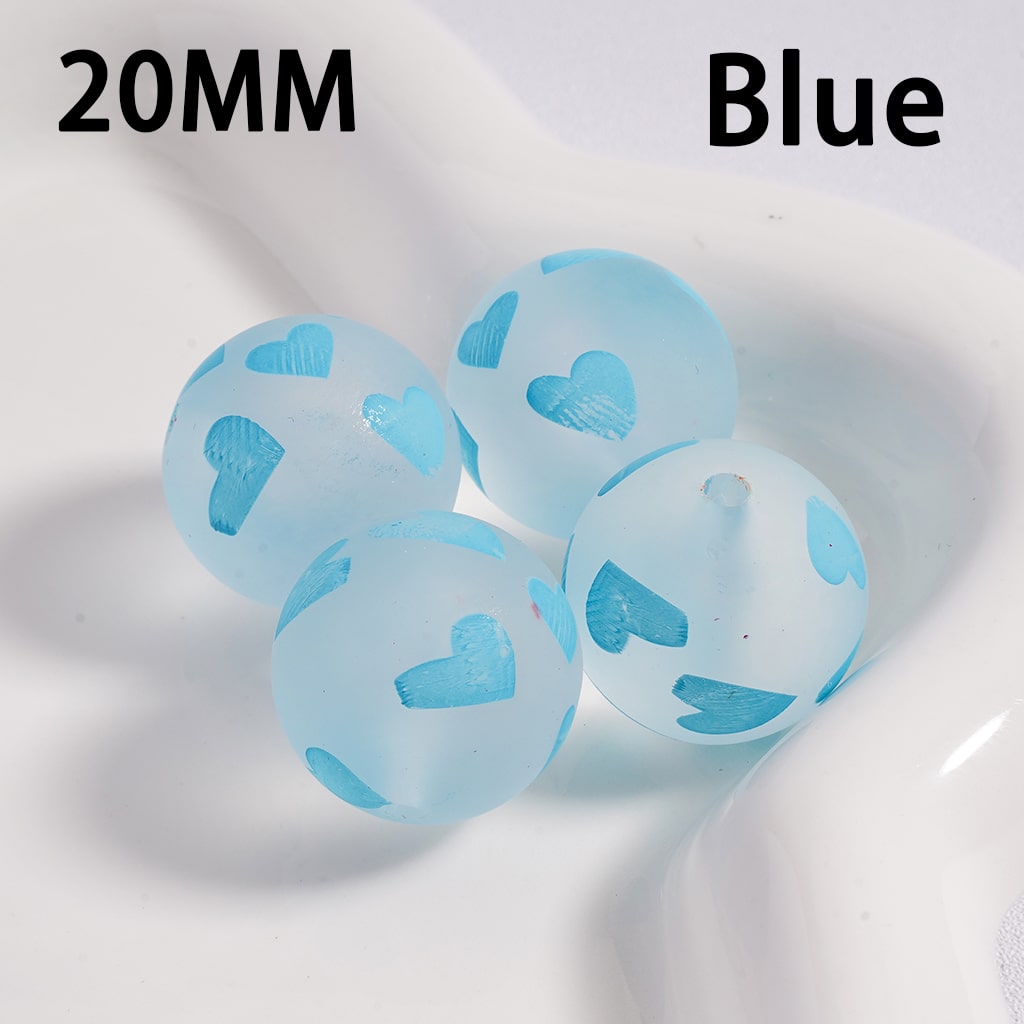 Cute Heart Pattern Design Matte Finish Multi-Color Round Acrylic Beads 20mm (Single Color is available for 100pcs(Whole Bag) Only)