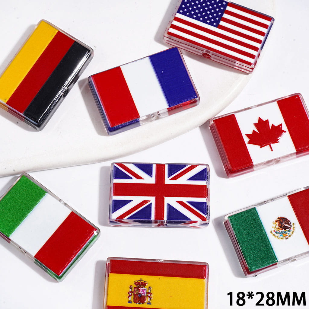 Semi-Clear Acrylic Beads Diverse Country Flag, Flat Rectangle Shape, 18*28MM Random Mix