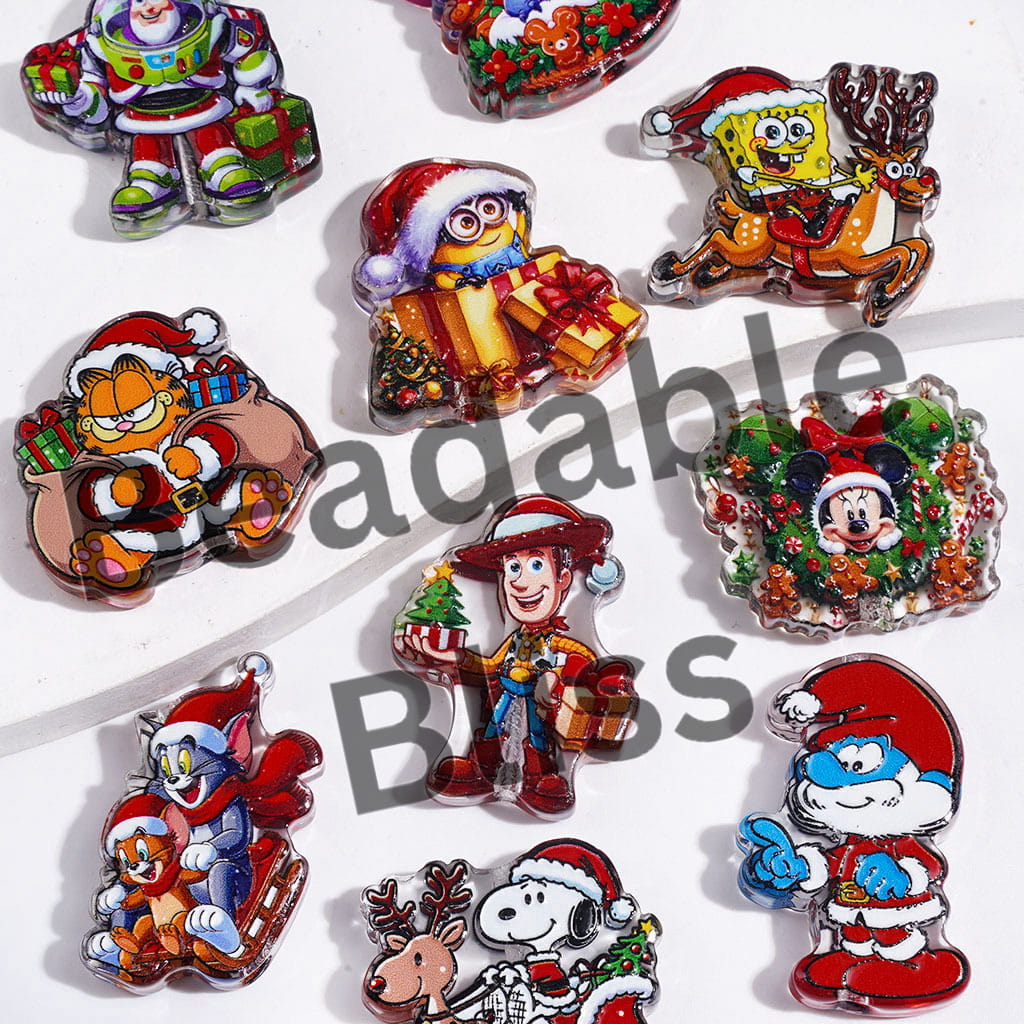 Acrylic Beads Christmas Theme Cartoon Characters, Random Mix