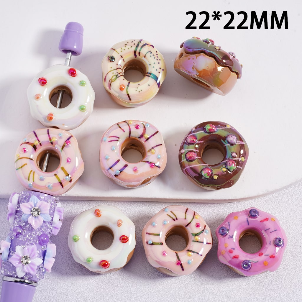 UV Coated Luminous Cute Mini Doughnut Shaped Acrylic Beads 22mm Random Mix