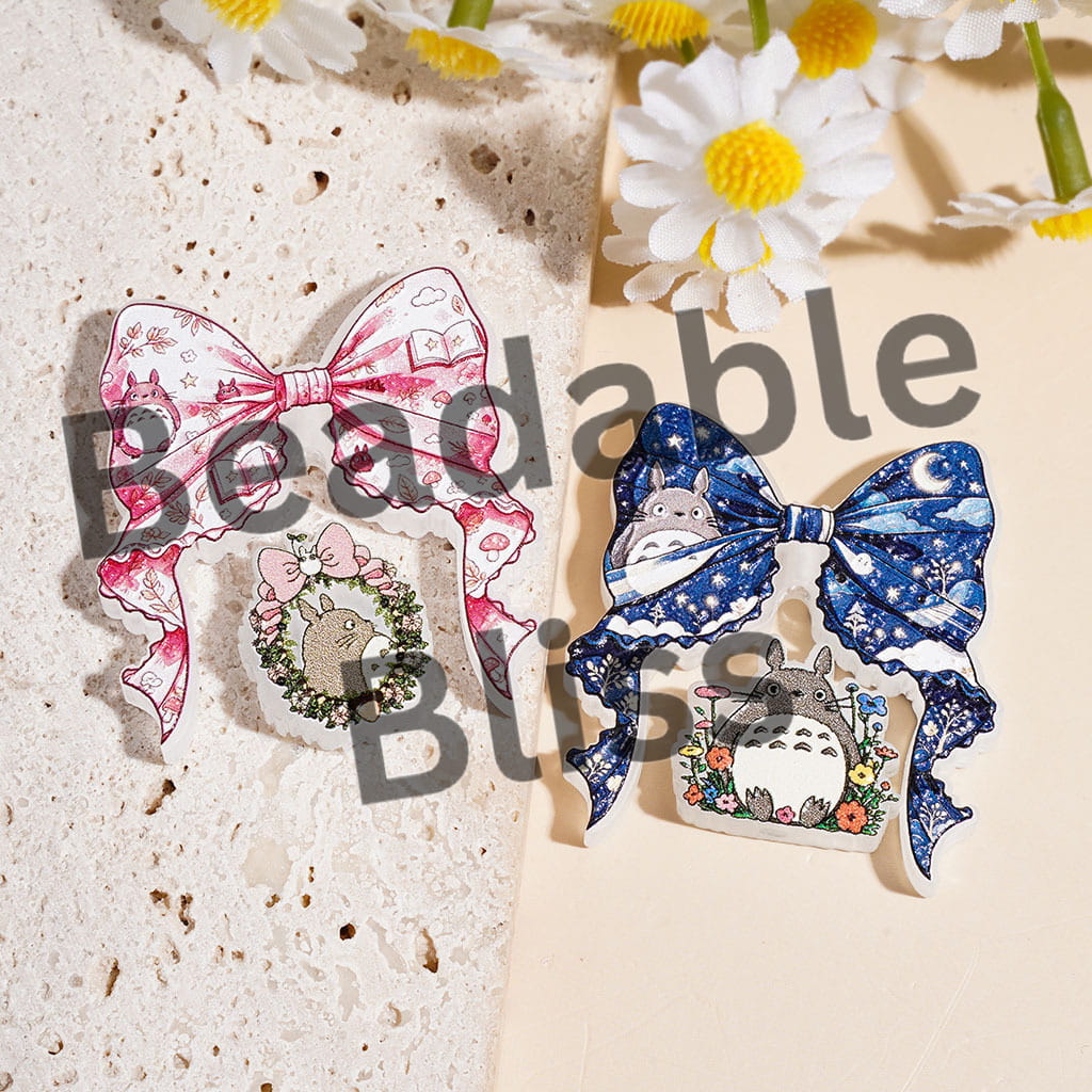 Japanese Anime Chinchilla Character Series Acrylic Beads Bow and Ornament, Random Mix (Please Read Description)