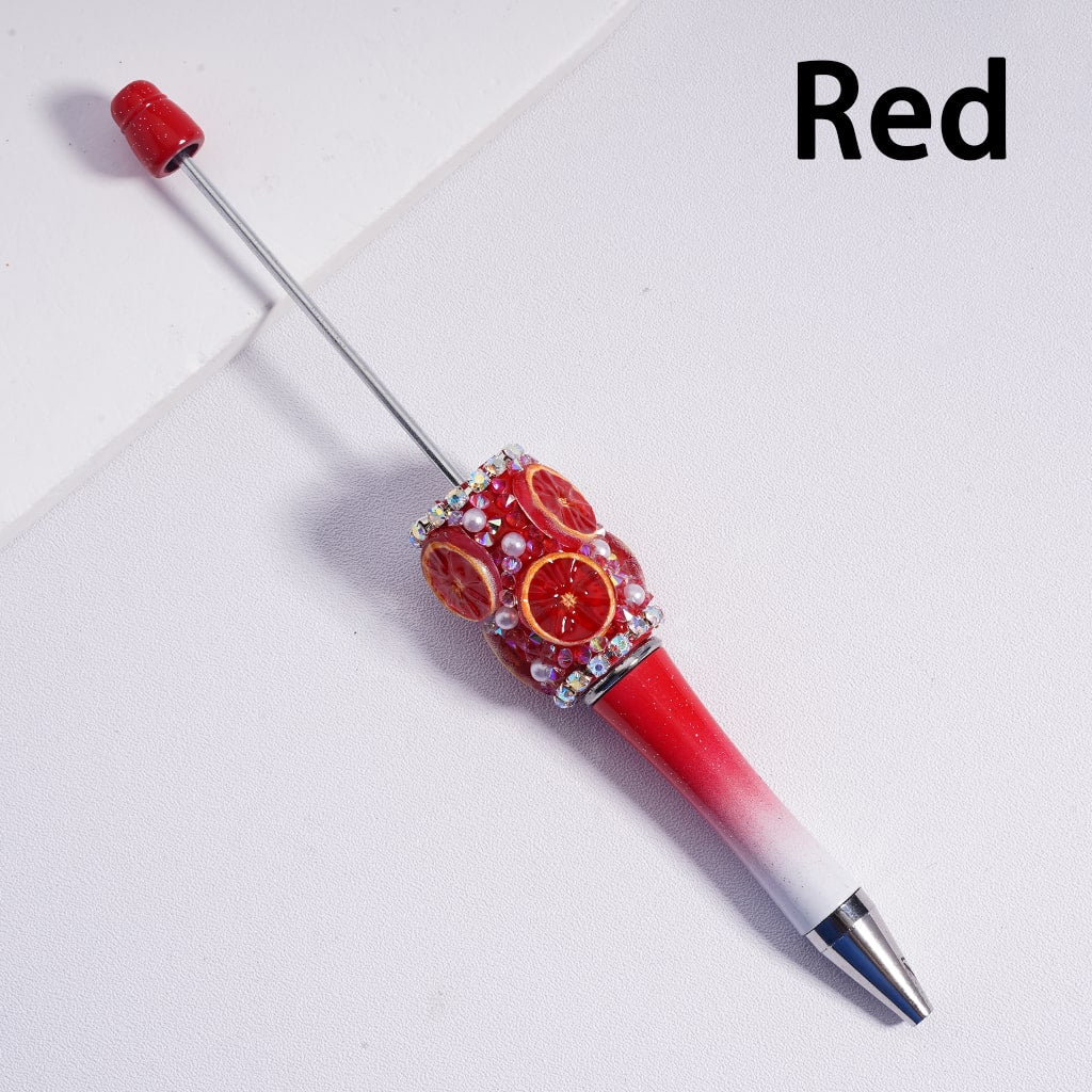 Orange Lemon Slice Vivid Fruit Beadable Clay Pen with White Pearls & AB Rhinestones