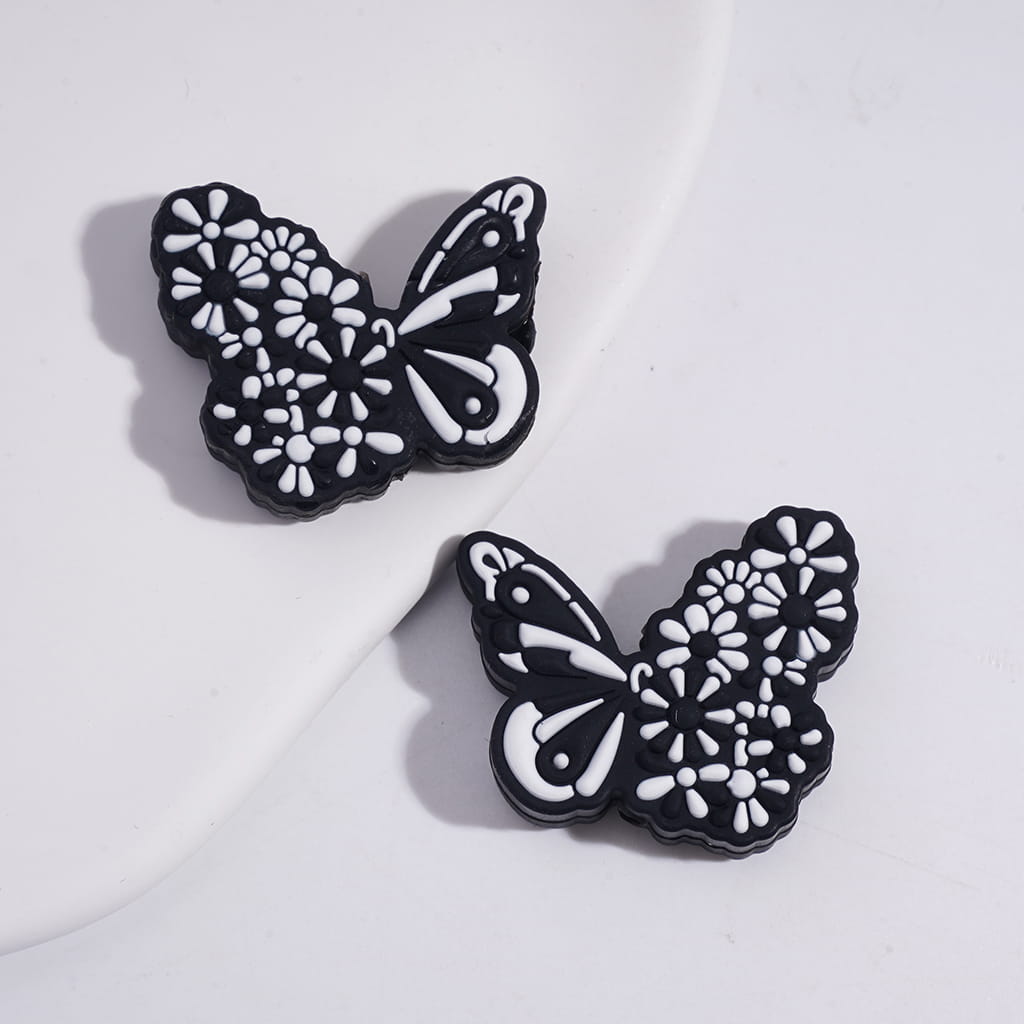 Cute Butterfly with Daisy Flower Design on Wings Silicone Focal Beads