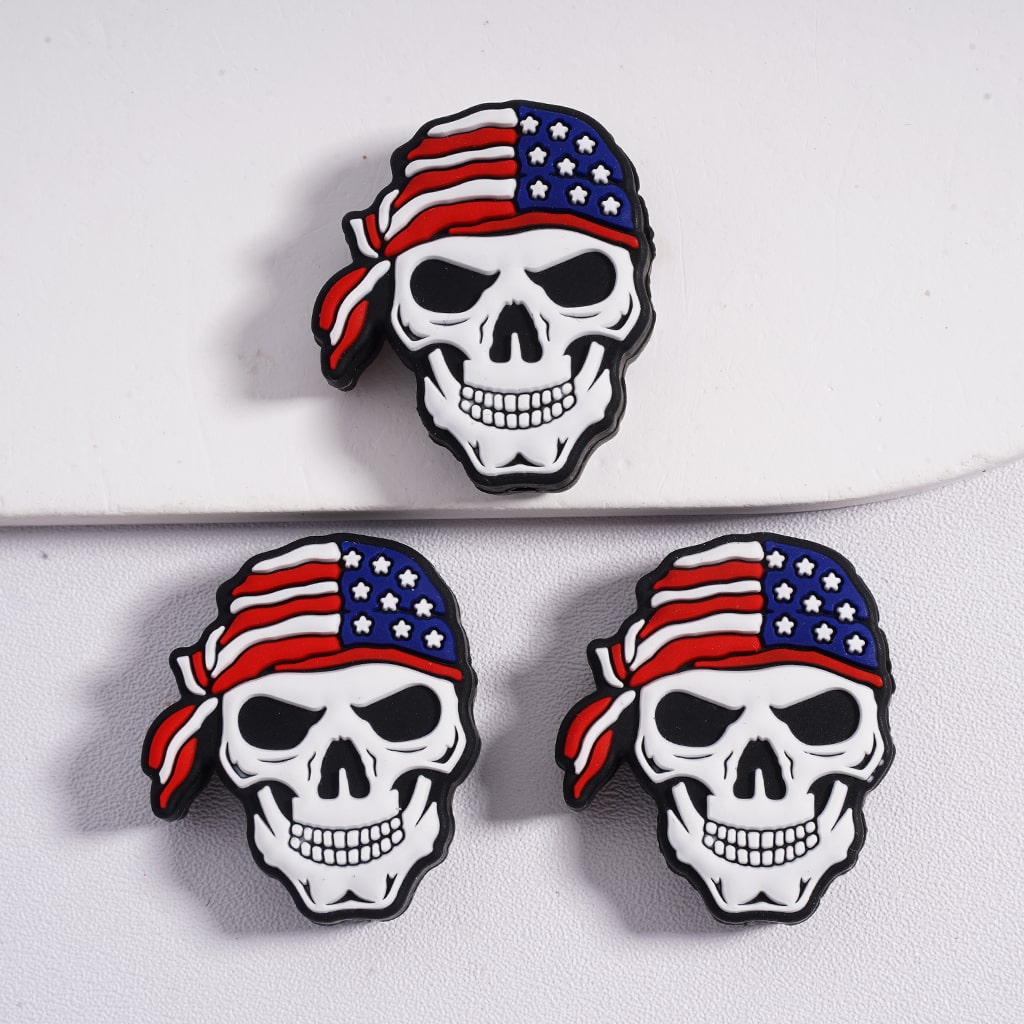 USA Veteran Series Patriotic Skull Head, Boots Boots c& Flag Motifs Designs Silicone Beads