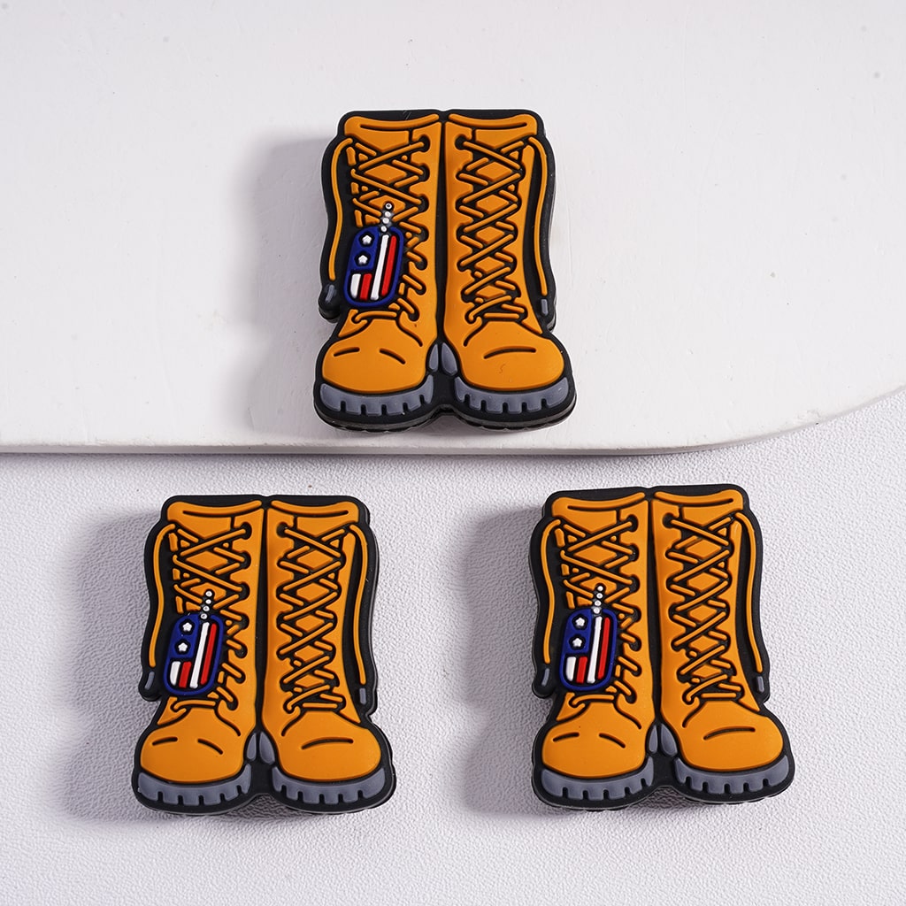 USA Veteran Series Patriotic Skull Head, Boots Boots c& Flag Motifs Designs Silicone Beads