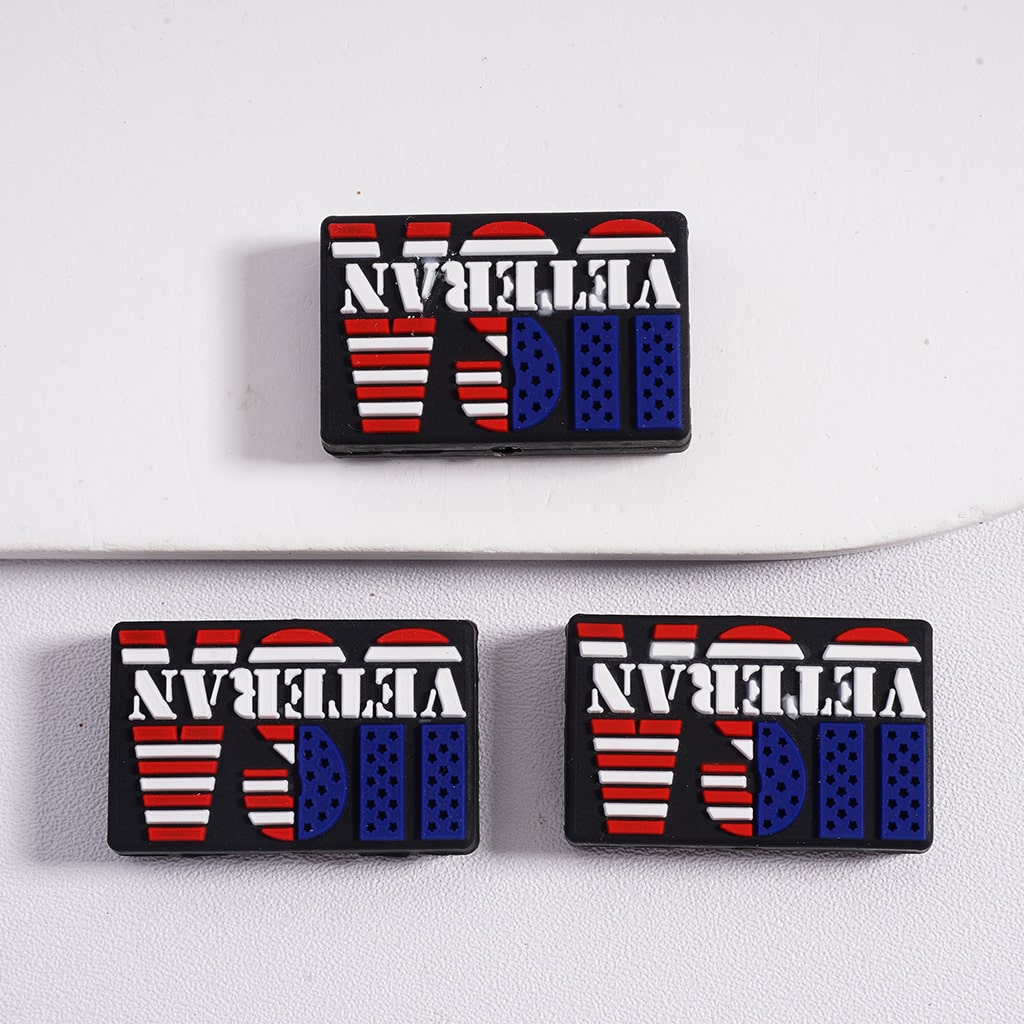 USA Veteran Series Patriotic Skull Head, Boots Boots c& Flag Motifs Designs Silicone Beads