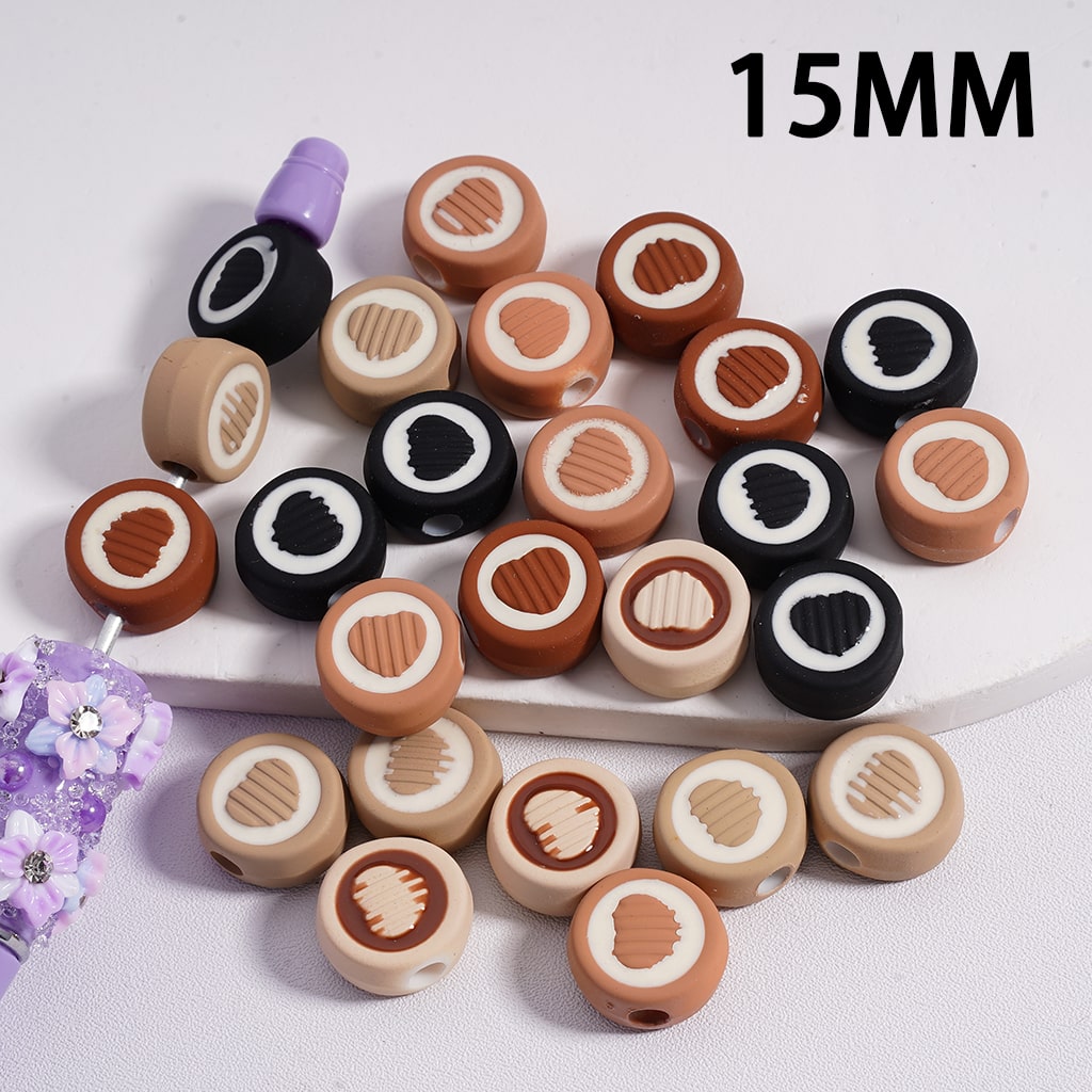 Mini Round Acrylic Beads with Cute Heart Prints Multi-Color 15mm Random Mix