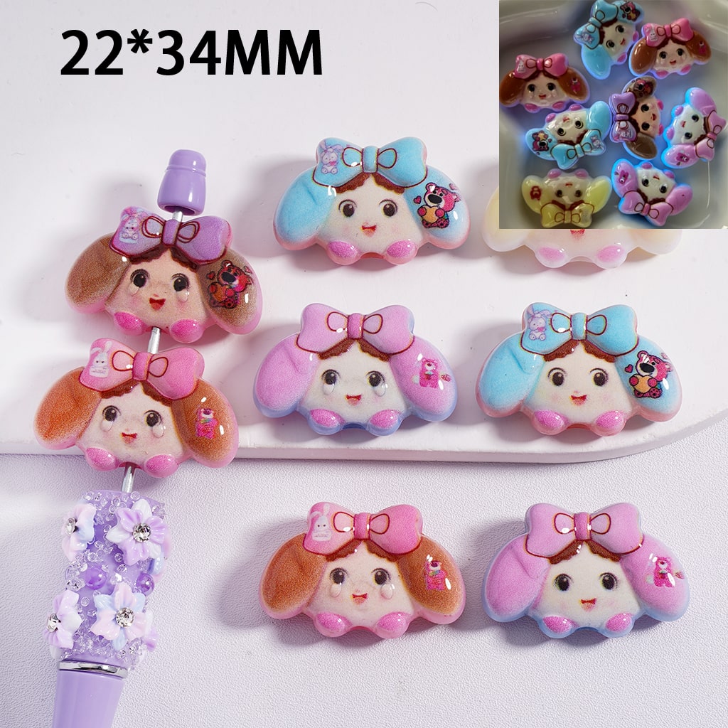 Luminous Multi-Color Girl with Bowknot Acrylic Beads 22*34MM, Random Mix