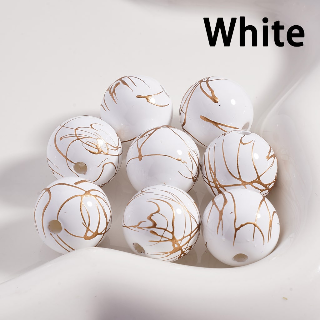 UV Coating Gold Stripes in Solid Color Round Acrylic Beads 16MM (Single Color Available in 200pcs Whole Bag Only)