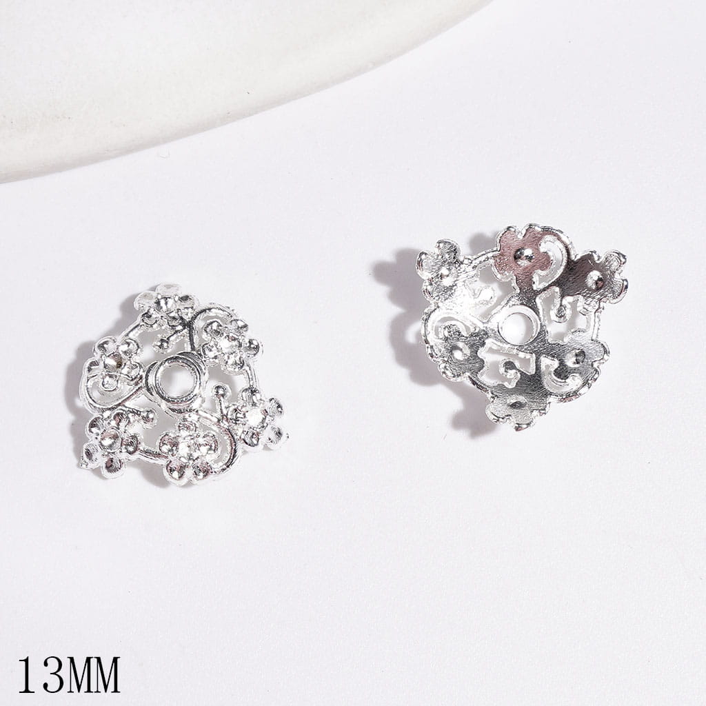 Elegant Five-Petal Flower Design Alloy Bead Cap Cages, Gold and Silver, 13MM (They Fit 14MM Beads)
