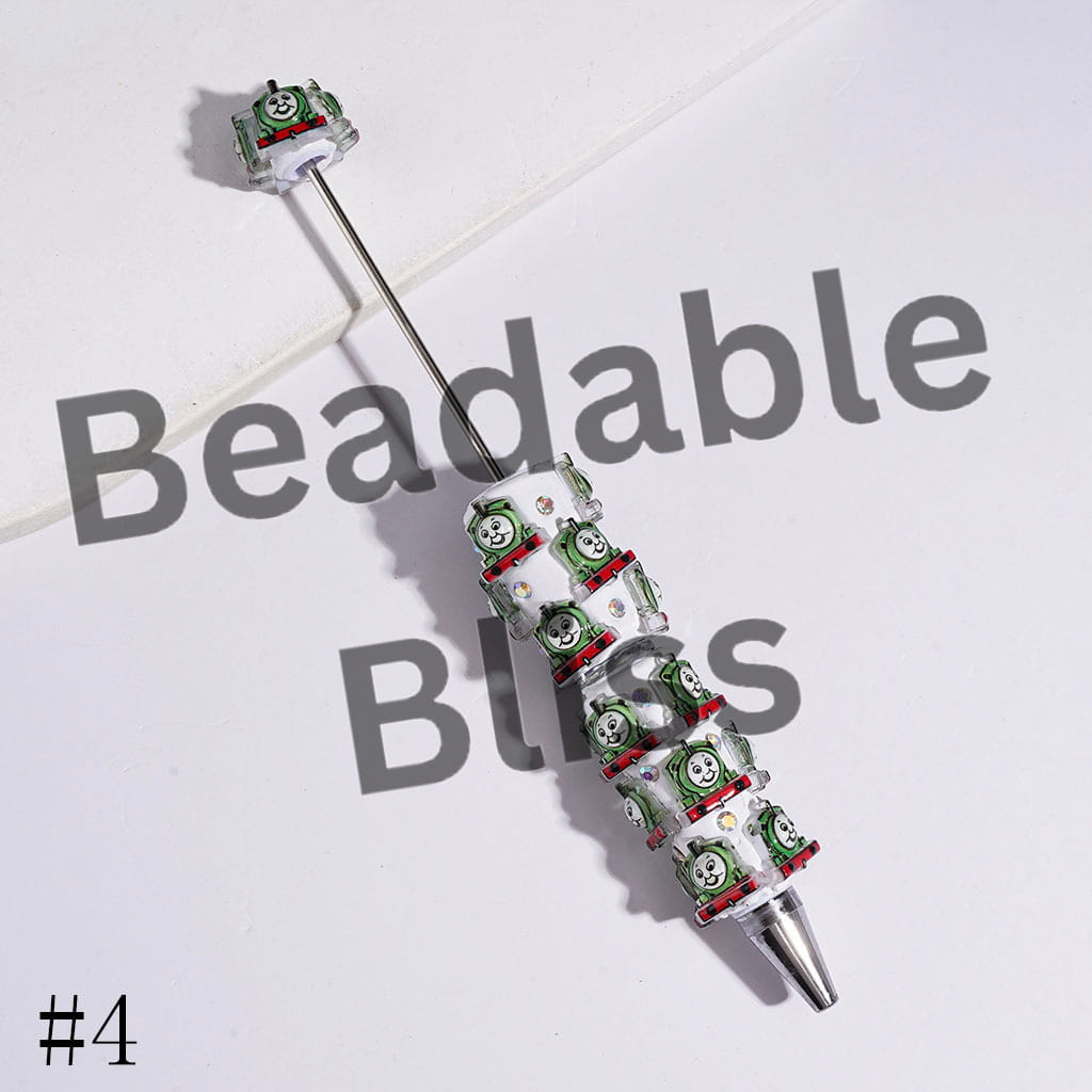 Beadable Clay Pens with Cartoon Little Train Character Theme and AB Rhinestones, Multi-Color