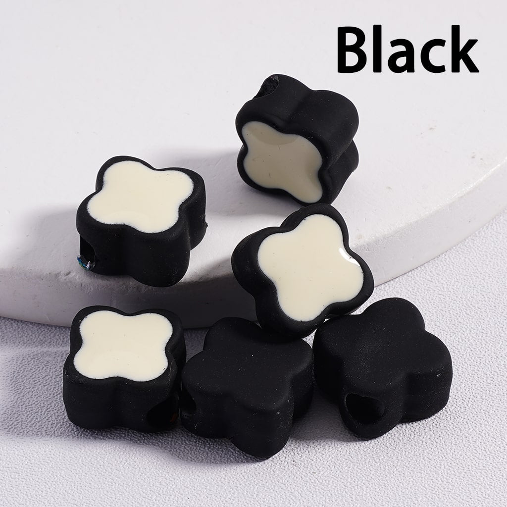 Mini Cute Light & Dark Colors Four-Leaf Clover Colorful Outlines Acrylic Beads 12*12MM (Single Color available for 200pcs Whole Bag Only)