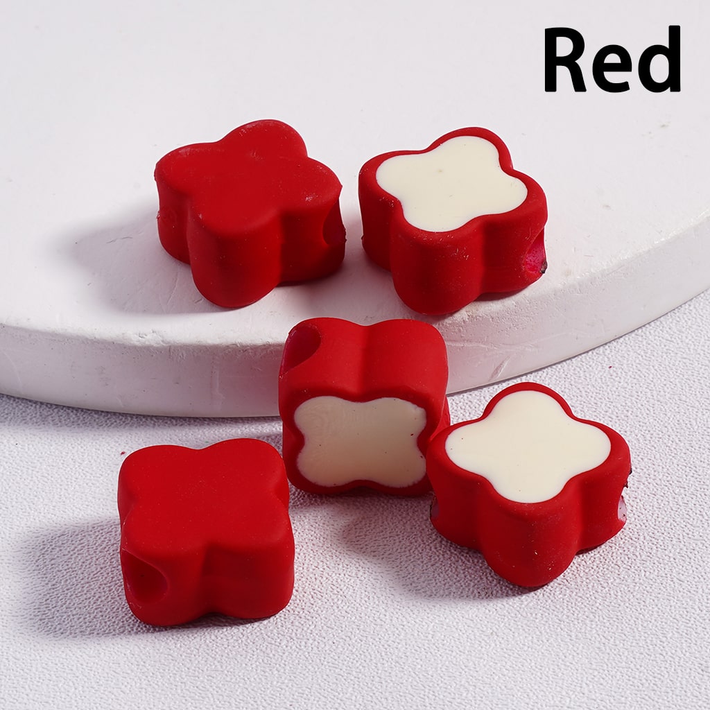 Mini Cute Light & Dark Colors Four-Leaf Clover Colorful Outlines Acrylic Beads 12*12MM (Single Color available for 200pcs Whole Bag Only)