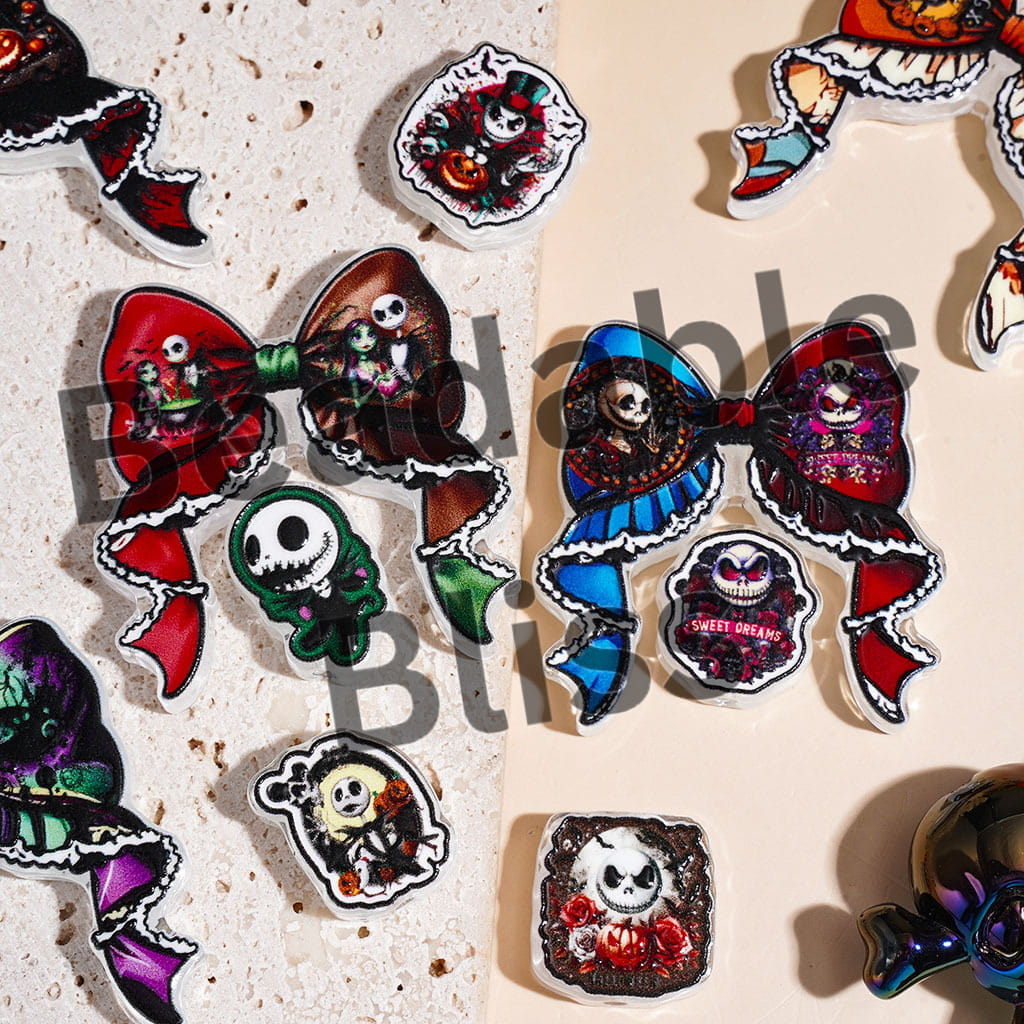 Halloween Skull Skeleton Couple Character Series Acrylic Beads Bow and Ornament, Random Mix (Please Read Description)