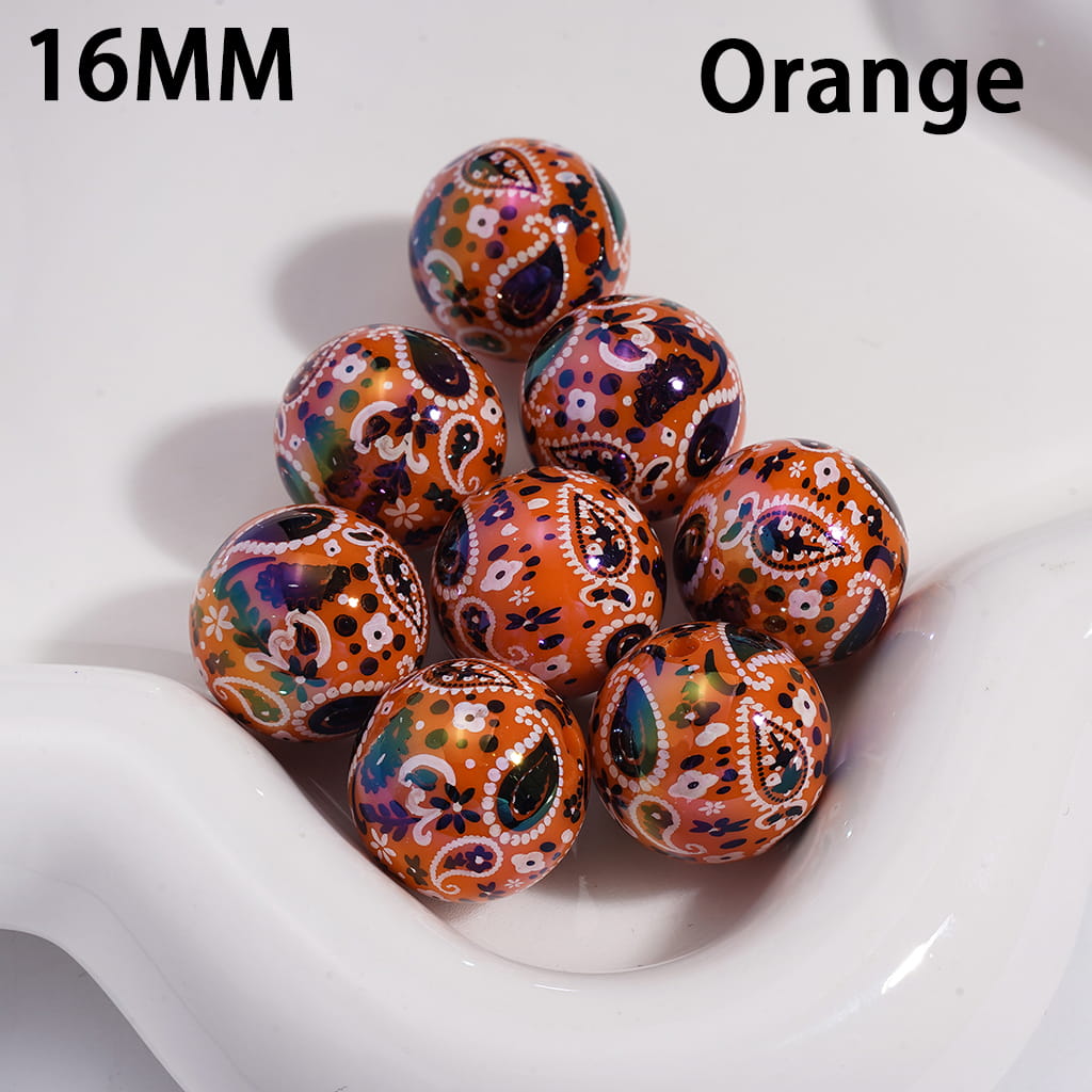 Traditional Paisley Pattern Design Round Acrylic Bracelet Beads 16mm