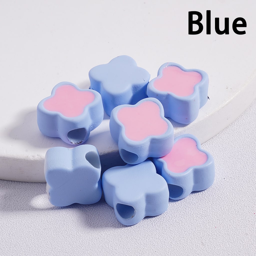 Mini Cute Light & Dark Colors Four-Leaf Clover Colorful Outlines Acrylic Beads 12*12MM (Single Color available for 200pcs Whole Bag Only)