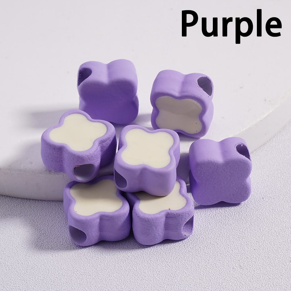 Mini Cute Light & Dark Colors Four-Leaf Clover Colorful Outlines Acrylic Beads 12*12MM (Single Color available for 200pcs Whole Bag Only)
