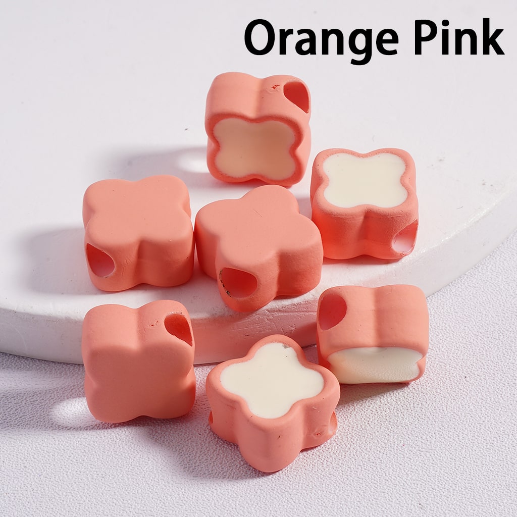 Mini Cute Light & Dark Colors Four-Leaf Clover Colorful Outlines Acrylic Beads 12*12MM (Single Color available for 200pcs Whole Bag Only)