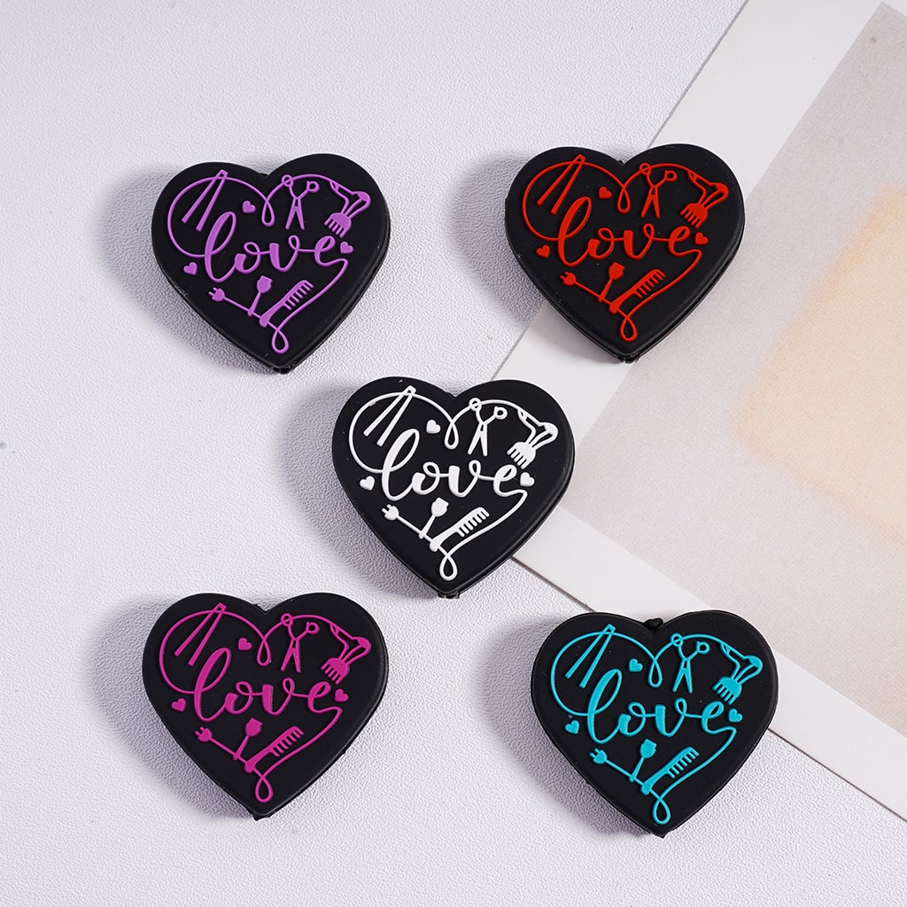 DIY Craft Heart Shaped Multi Color Silicone Focal Beads with Comb, Fork, Scissors, and Plugs Random Mix