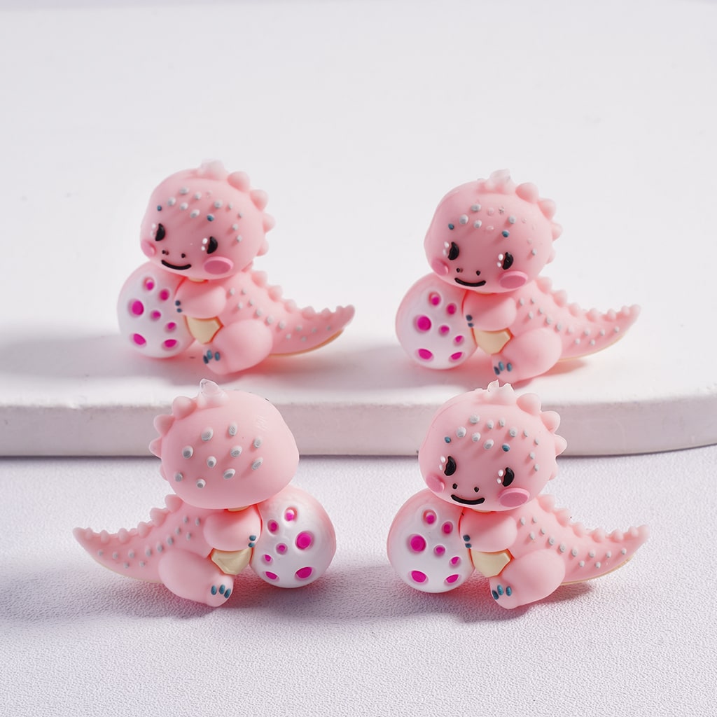 3D Cute Blue and Pink Dinosaur Holding Egg Silicone Focal Beads Random Mix