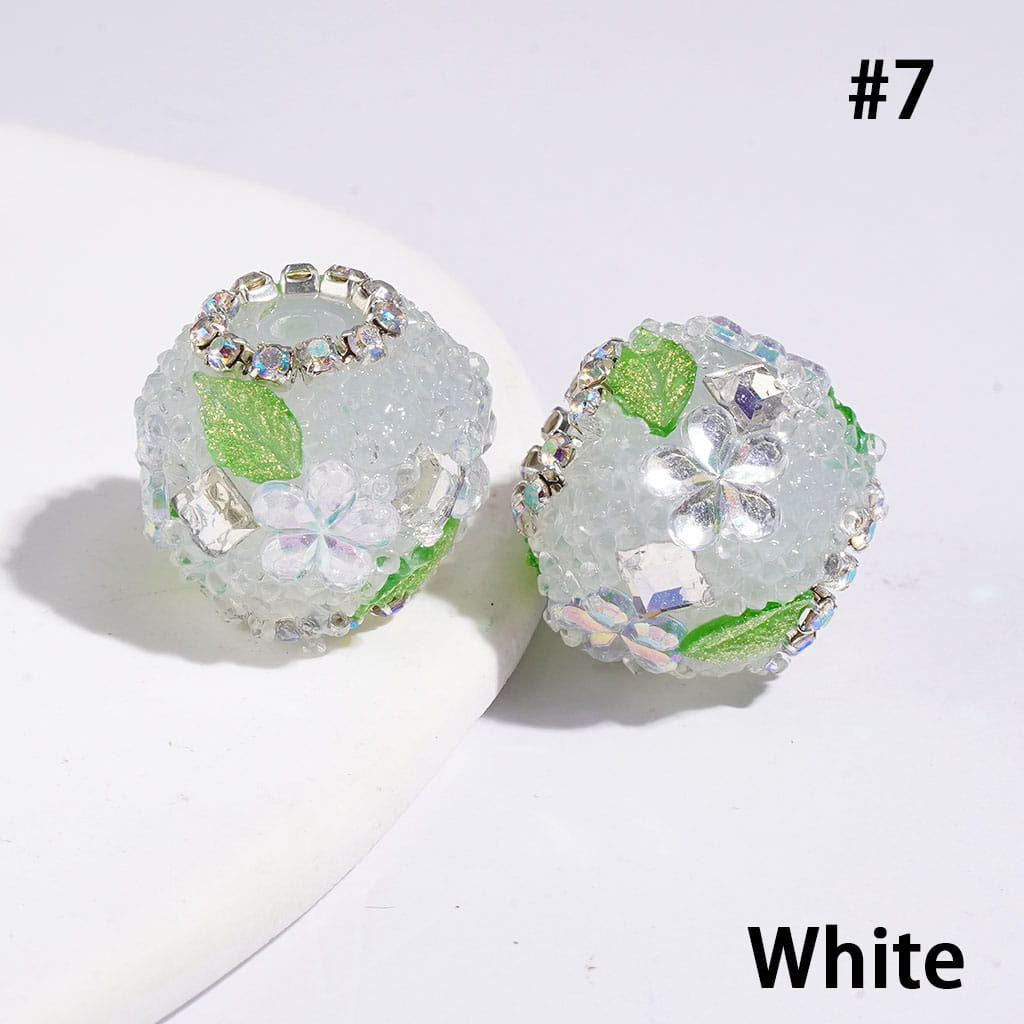 Hand-Made Acrylic Sugar Beads with Five-Petaled Flower Green Leaf, Cone Shaped Clear & Square Rhinestone, AB Rhinestone Chains, 19MM Multi-Color
