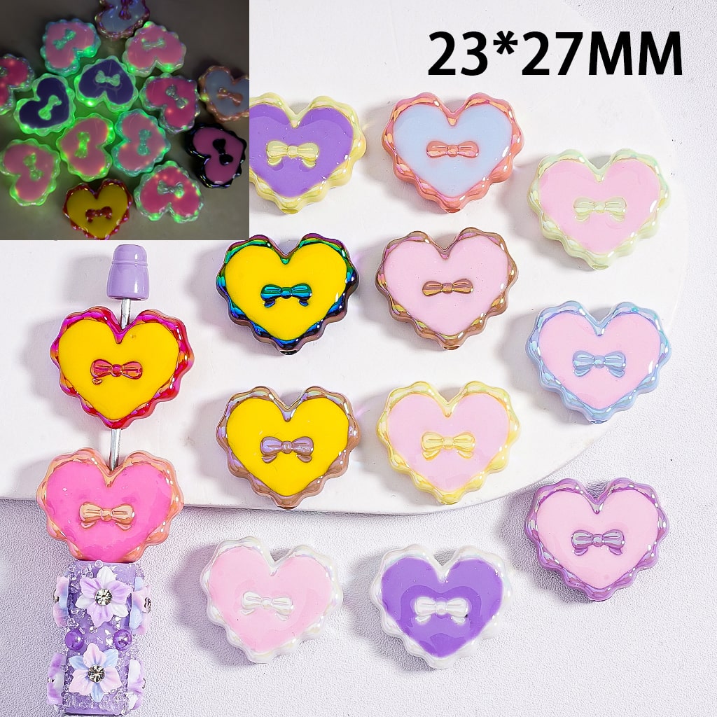 Luminous Glowing Bowtie Wavy Edge Heart Shape Acrylic Beads with Colorful Outlines 23*27MM Random Mix