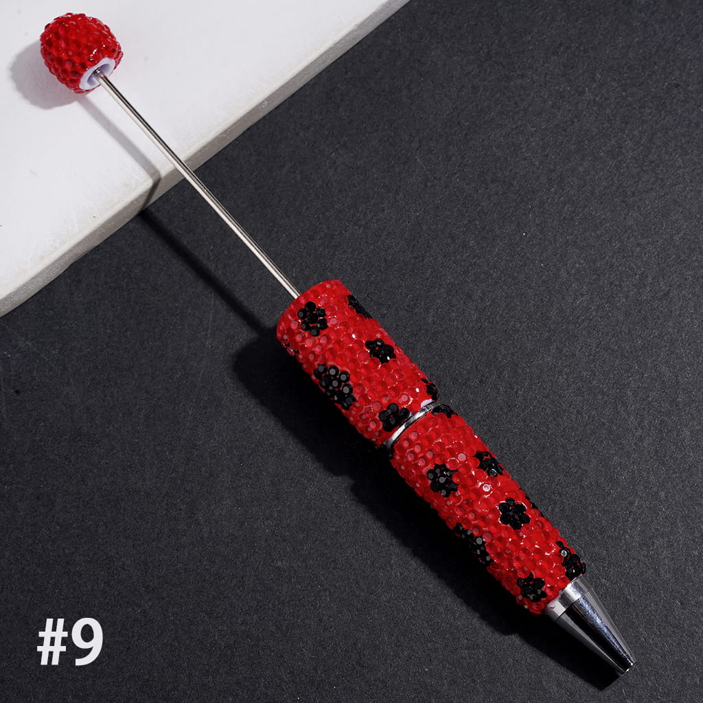 Elegant Black and Clear Cone-Shaped Rhinestones Fully Covered Design Beadable Clay Pen, Multicolor