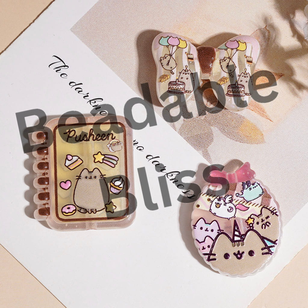 Acrylic Beads and Pendants Chubby Tabby Cat Character Desserts Series, Random Mix