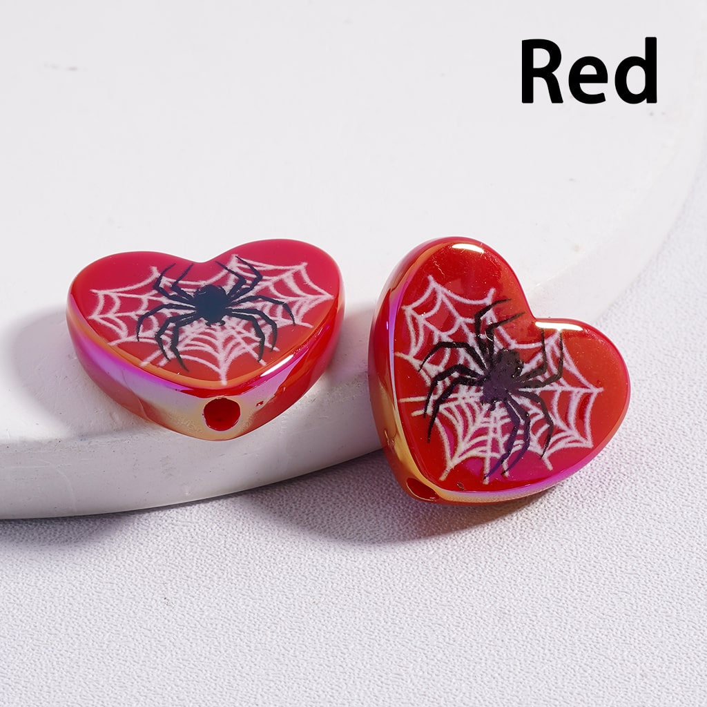 UV Coated Heart Shaped Acrylic Beads with Prin Spider Web Halloween Special Theme 18*20MM, (Single Color is available for 300pcs(Whole Bag) Only)