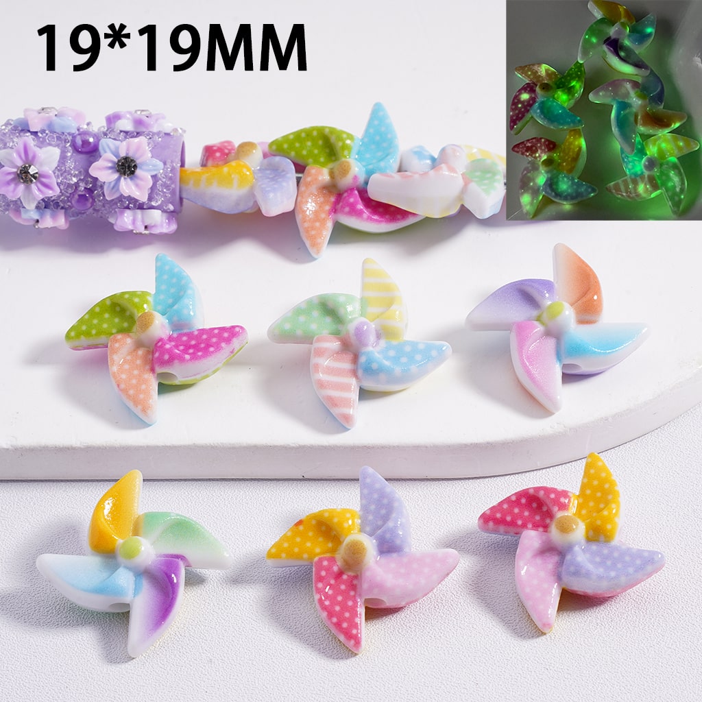 Glowing Pinwheel Style Windmill Acrylic Beads 19MM Random Mix