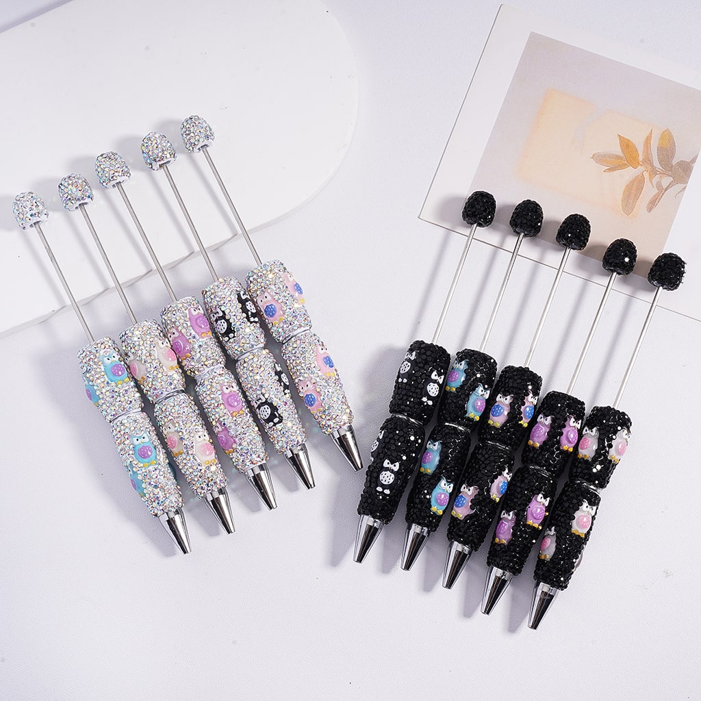 Owlicious Glam Beadable Clay Pen with Black & AB Rhinestones Random Mix