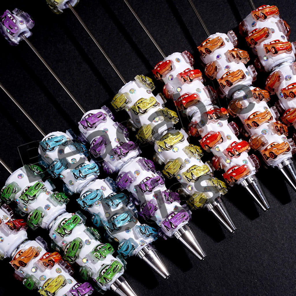 Beadable Clay Pens with Sports Car Character and AB Rhinestones, Random Mix Multi-Color