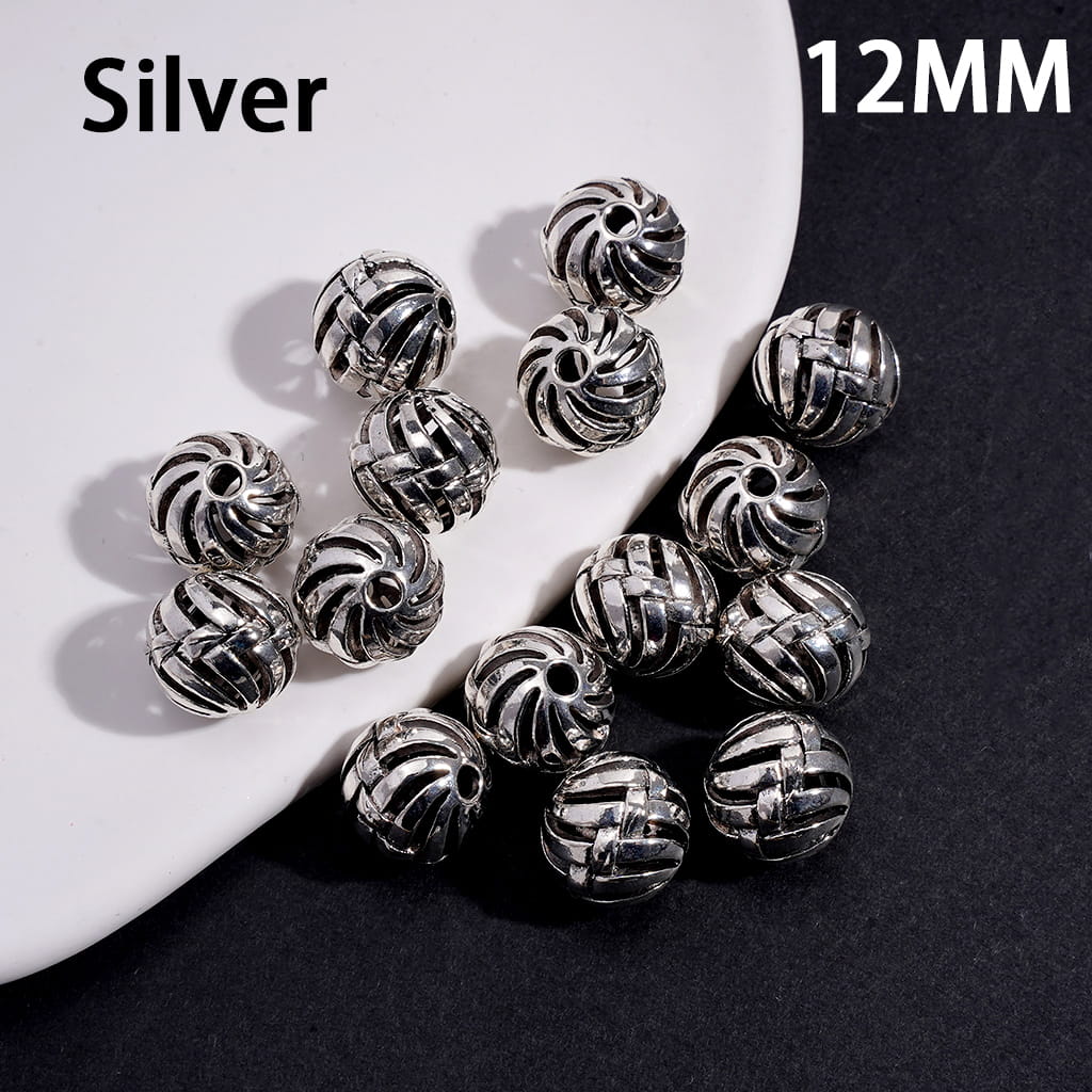 Watermelon Stripe Hollow Pattern Gold and Silver Round Alloy Beads