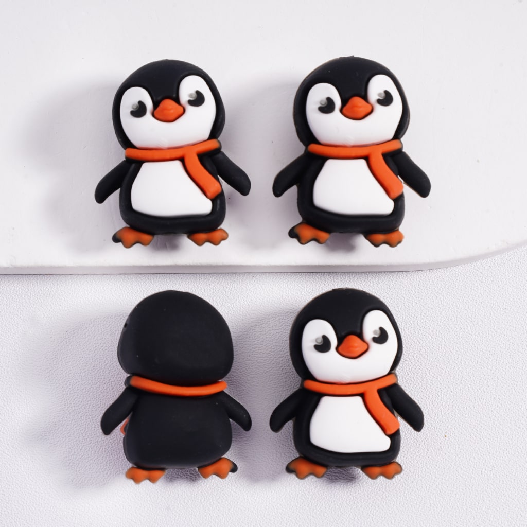 3D Cute Penguin with Brown Scarf Winter Theme Silicone Beads