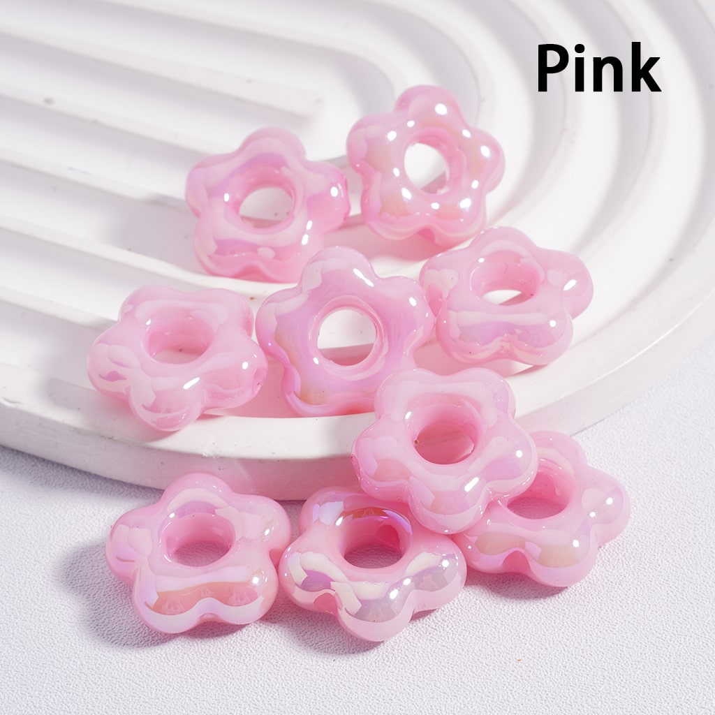 Luminous Cute Plum Blossom Flower with Large Hole Multi-Color Shiny Acrylic Beads 18*18mm Random Mix (Single Color is available for 200pcs(Whole Bag) Only)