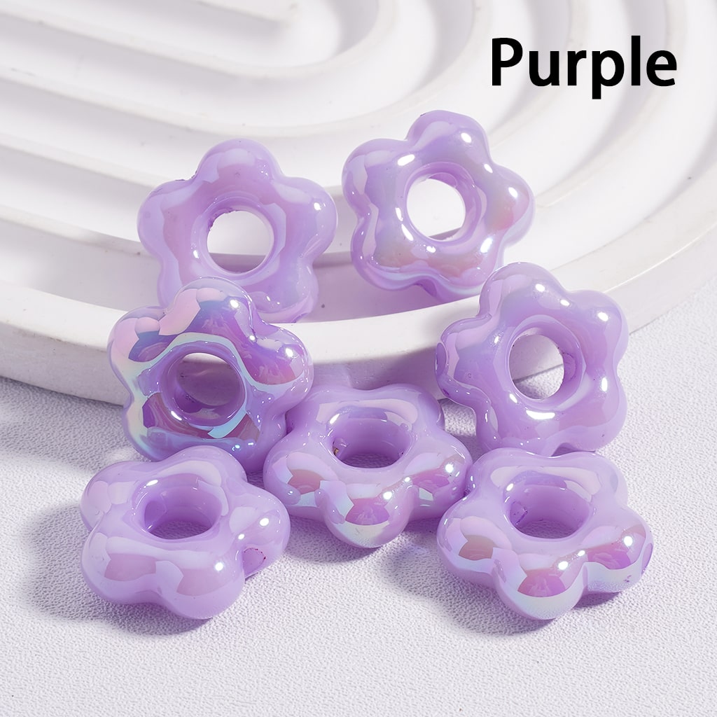 Luminous Cute Plum Blossom Flower with Large Hole Multi-Color Shiny Acrylic Beads 18*18mm Random Mix (Single Color is available for 200pcs(Whole Bag) Only)