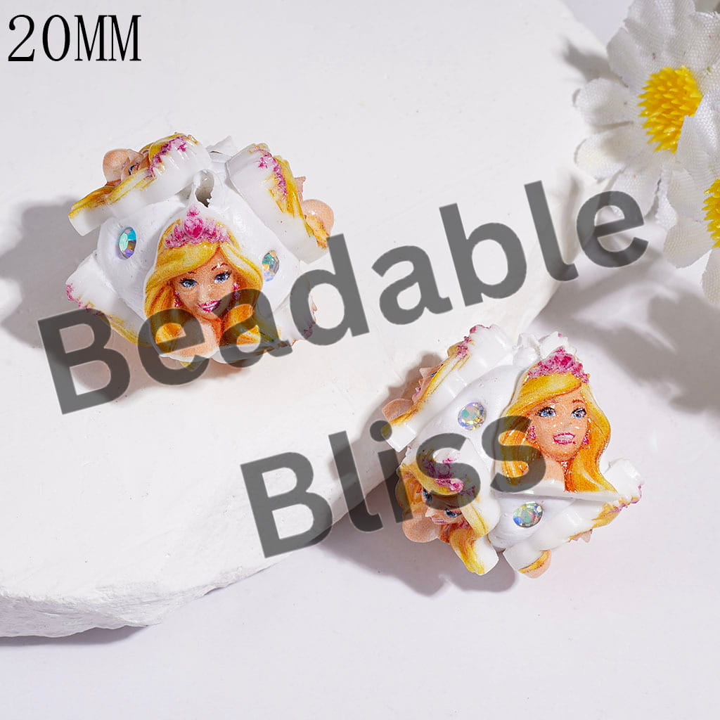 Clay Beads with Fashion Doll Girl Character and AB Rhinestones, 20MM