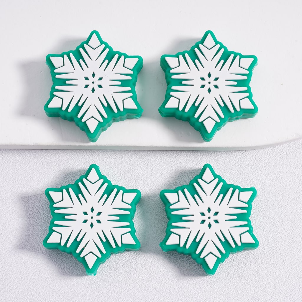 Frosted Evergreen Snowflake Winter Wonderland Silicone Focal Beads