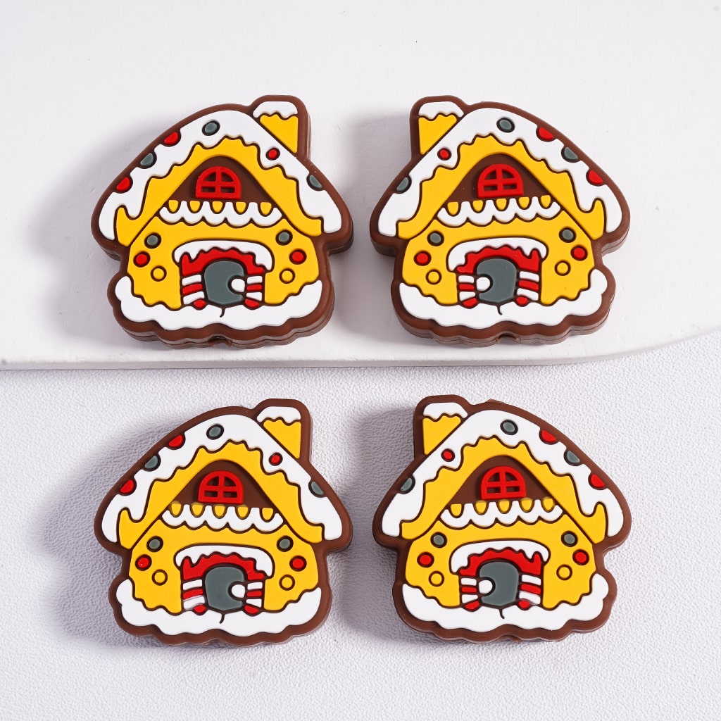 3D Cute House Christmas Cozy Cabin Festive Silicone Focal Beads