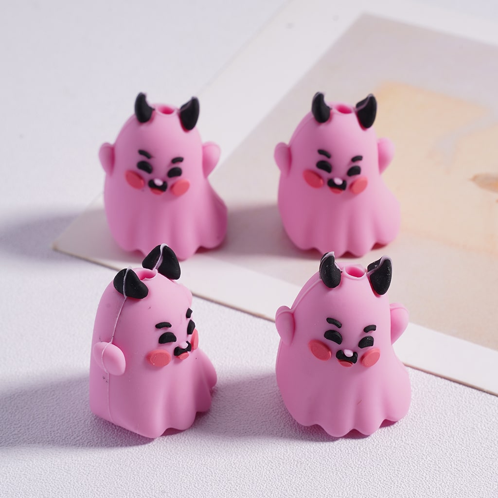 3D Cute Spirit with Black Horn White & Pink Halloween Silicone Focal Beads