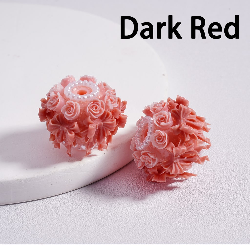 Luminous Cute Charming Bowknot & Rose Flower Decorative with White Pearls Loops Multi-Color Acrylic Beads 24MM